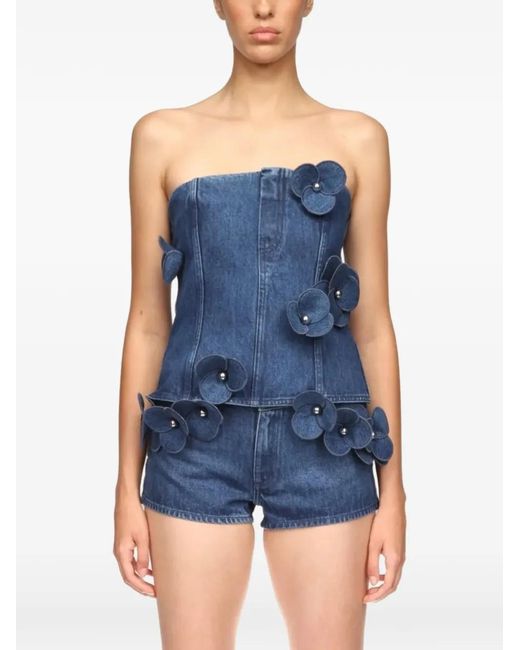 David Koma Blue 3D Flower Denim Corset Top