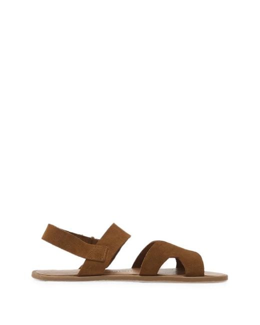 Groundies Brown Juno Suede Touch-Strap Flat Sandals