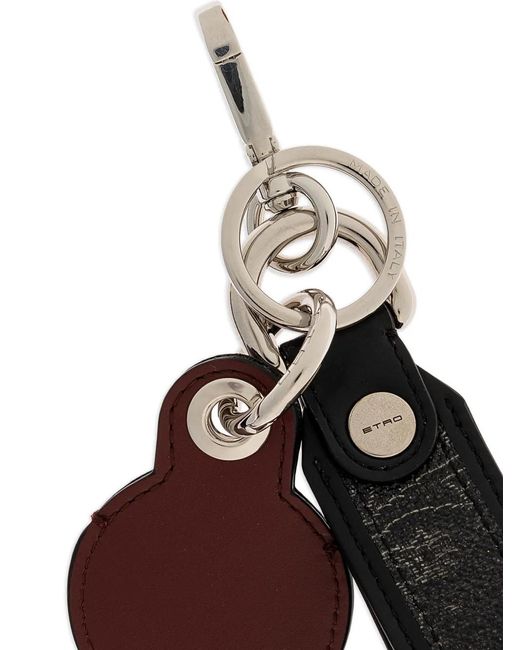 Etro Black Logo Charm Keyring for men