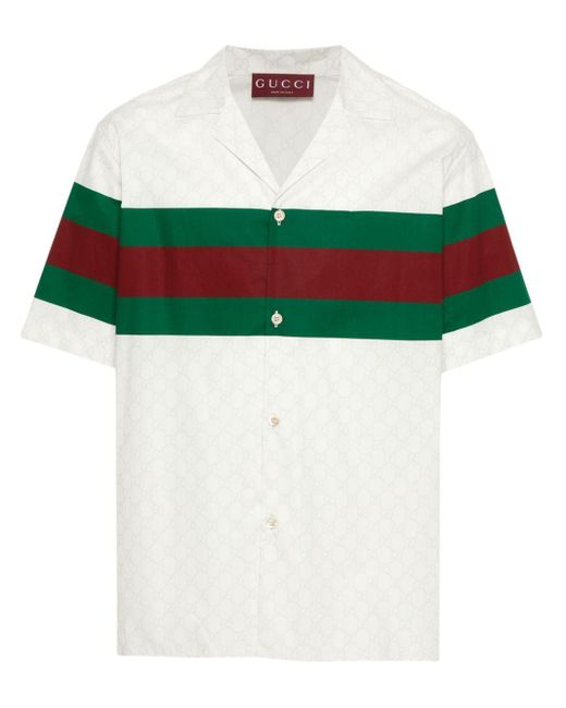 Gucci Multicolor Gg Web-Print Cotton Shirt for men
