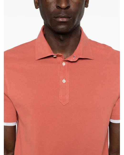 Brunello Cucinelli Red Tipped Polo Shirt for men