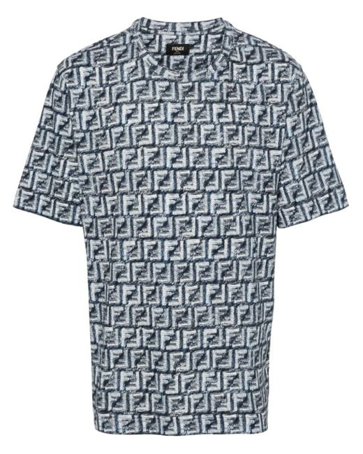 `Fringed Print Ff` T-Shirt di Fendi in Blue da Uomo
