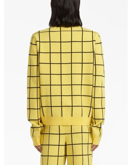 Marni Yellow High-Neck Checked Cardigan for men