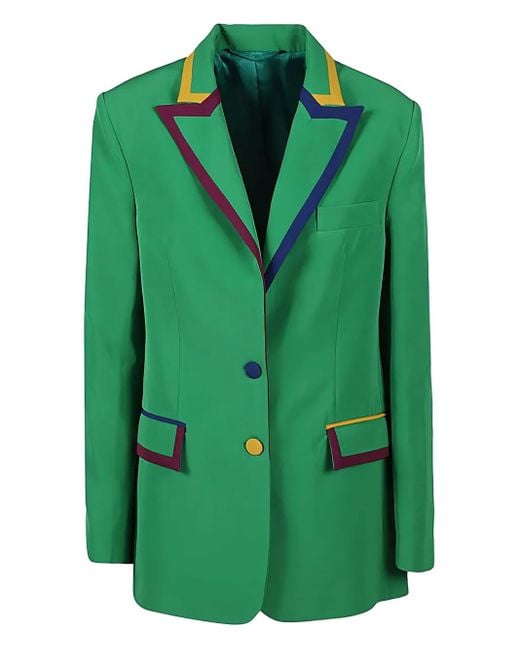 ALESSANDRO ENRIQUEZ Green Contrast-Trim Single-Breasted Blazer