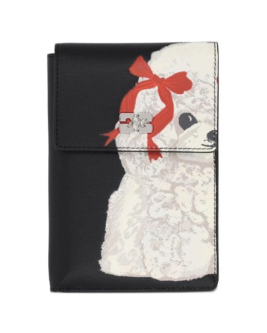 Ganni Black Dog-Print Wallet