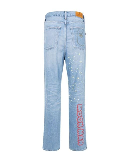 A Bathing Ape X Kid Cudi Damaged Denim Straight Leg Jeans in Blue for Men Lyst