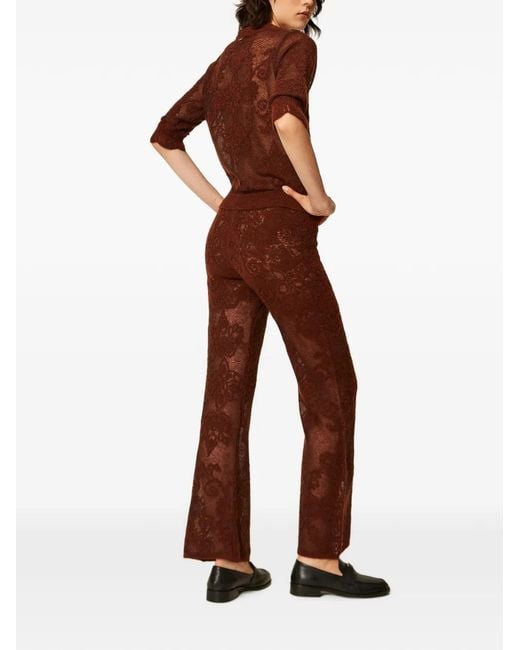 Twinset Brown Jacquard Alpaca Blend Knit Trousers