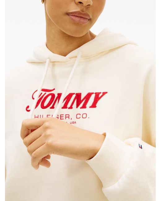 Tommy Hilfiger White Drawstring Hooded Sweatshirt