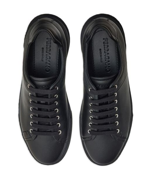Ferragamo Black Panelled Leather Sneakers for men