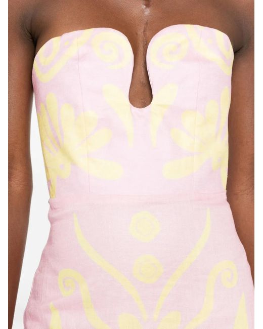 Cala De La Cruz White Jolie Strapless Graphic-Print Mini Dress
