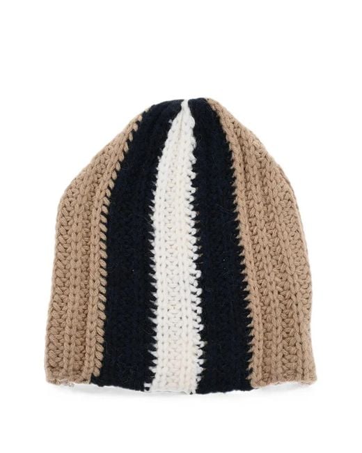 DSquared² Blue Striped-Pattern Beanie Hat