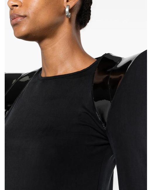 Junya Watanabe Black Sculptural-Shoulder Patent-Panel T-Shirt
