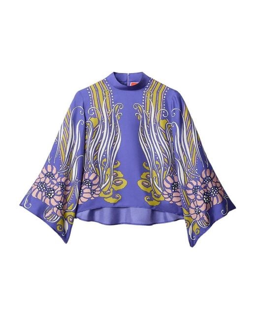 LaDoubleJ Blue Patterned Mock-Neck Top