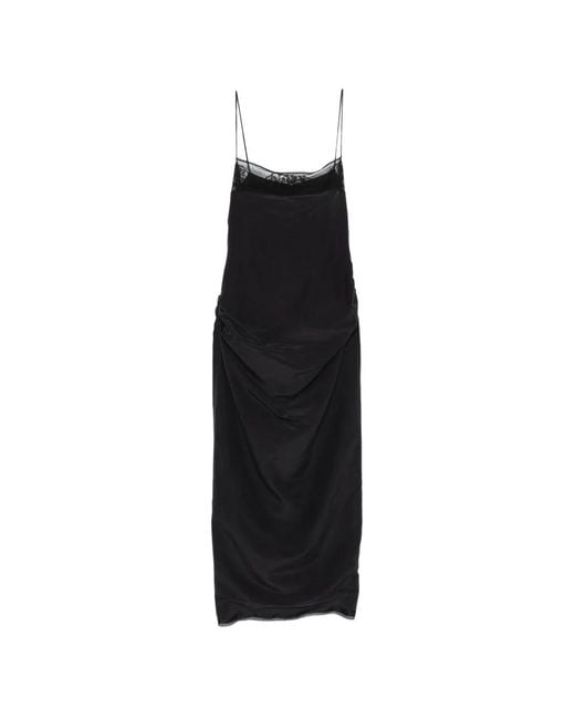 Magda Butrym Black Lace-Trim Draped Midi Dress