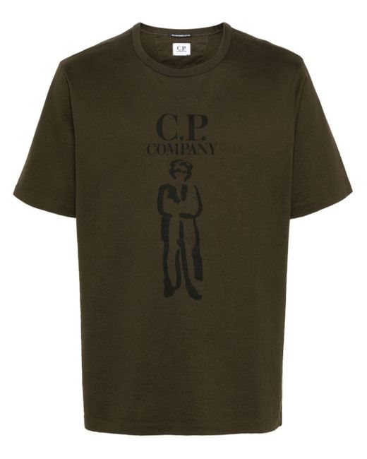 C P Company Green Logo-print Cotton T-shirt for men