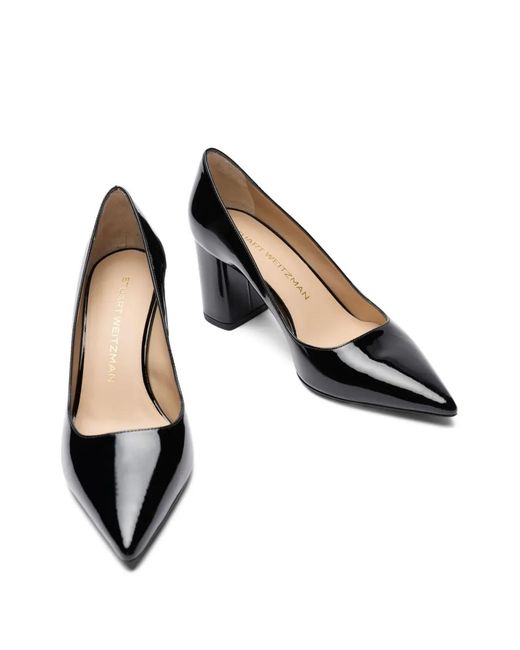 Stuart Weitzman Black Power Block-Heel Pointed Pumps