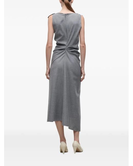 Victoria Beckham Gray Light Mélange Virgin Wool Asymmetric Draped Midi Dress