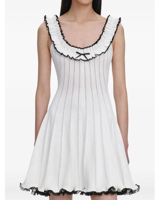 Self-Portrait White Ruffled Bow Mini Dress