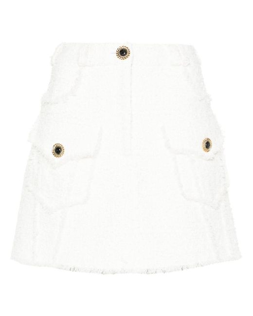 Balmain White Trapeze Skirt In Tweed