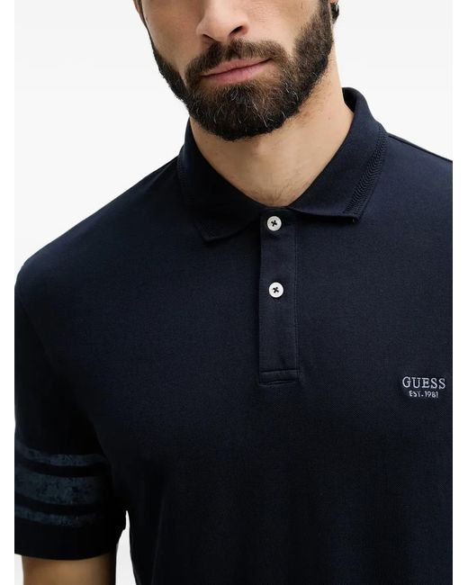 Guess Blue Stripe-Detail Polo Shirt for men