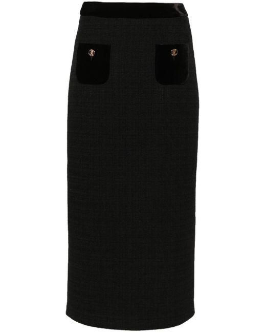 Sandro Black Beckham Tweed Midi Skirt