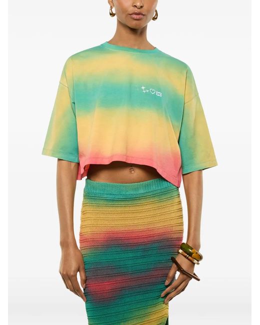 Laneus Green T-Shirt Crop À Imprimé Tie Dye
