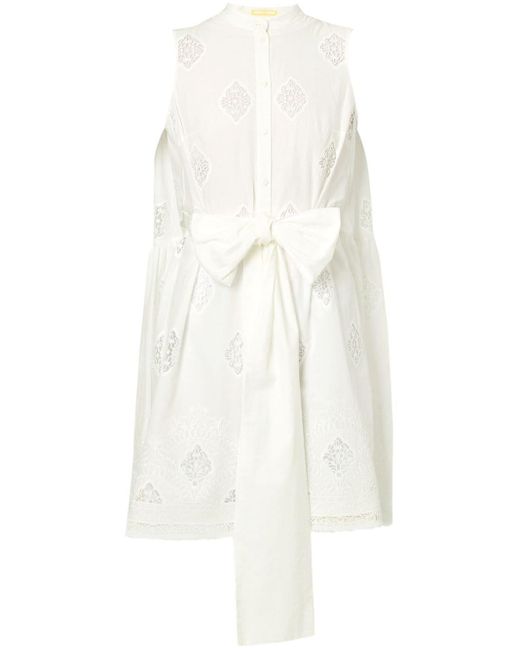Erdem White Lace-panels Tied-waist Dress
