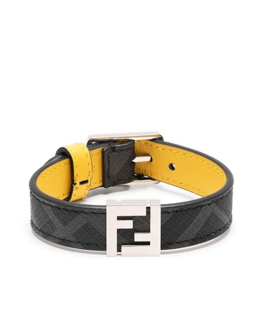 Fendi Black Ff Leather Bracelet for men