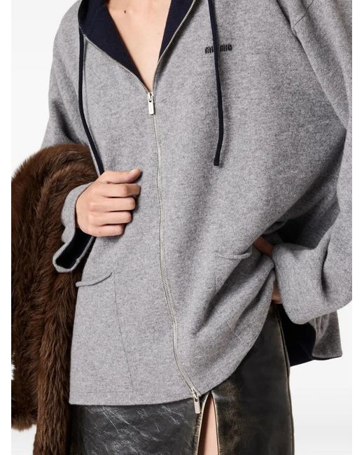 Miu Miu Gray Cashmere Cardigan Hoodie