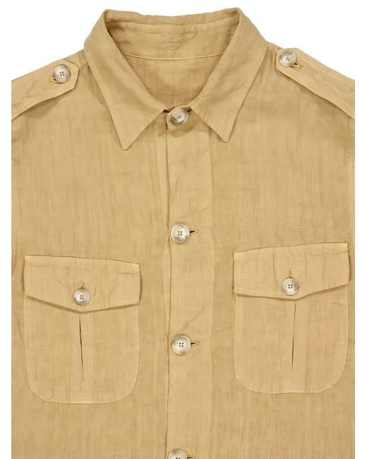 120% Lino Natural Button Multiple Pocket Jacket for men
