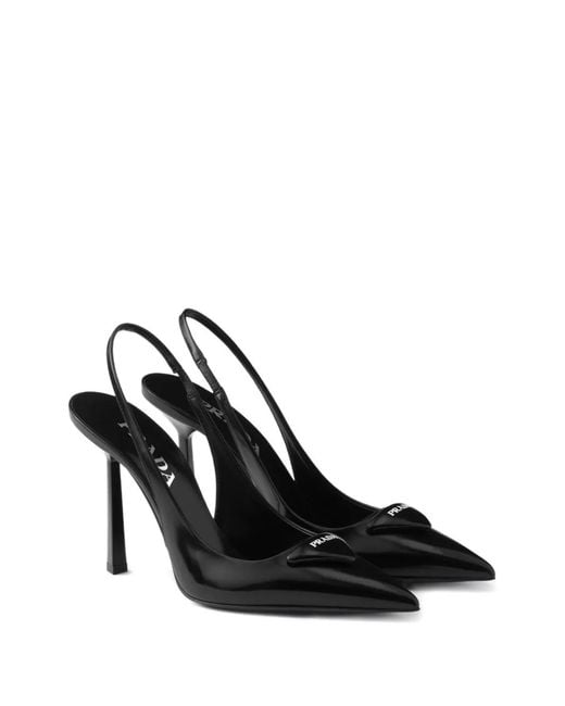 Prada Black Brushed Leather Slingback Pumps
