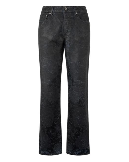 Roberto Cavalli Gray Floral-Motif Faded Jeans for men