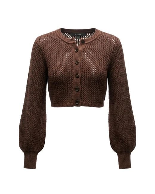 Toccin Brown Tori Open-Knit Cropped Cardigan