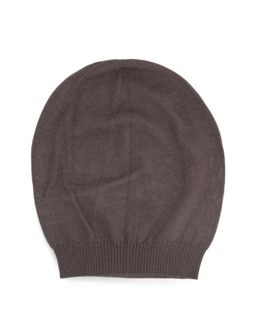 Rick Owens Gray Fine-Knit Ribbed-Trim Beanie Hat for men
