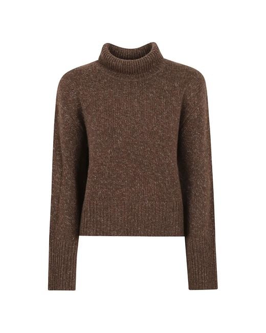 Lisa Yang Brown Ribbed-Knit Roll-Neck Sweater