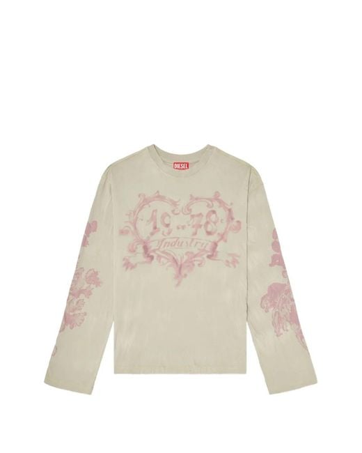 DIESEL Natural Graphic-Print Long-Sleeve Cotton T-Shirt