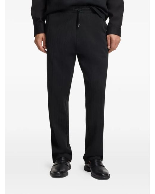 HUGO Black Ribbed Logo Track Pants for men