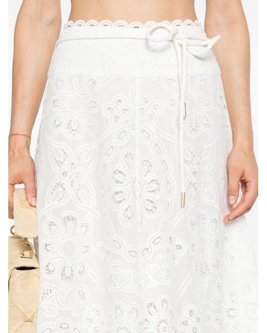 Zimmermann White Ivory Broderie Anglaise Cotton Maxi Skirt