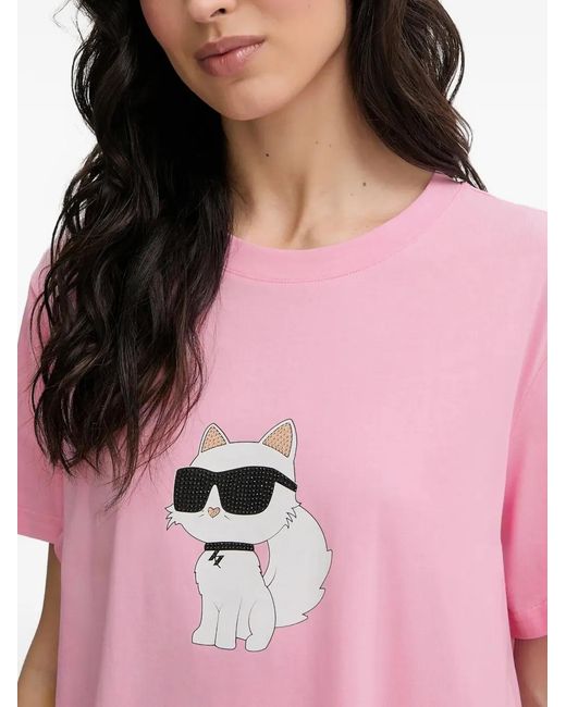 Karl Lagerfeld Pink Chemise De Nuit À Motif Choupette Et Ornements En Cristal