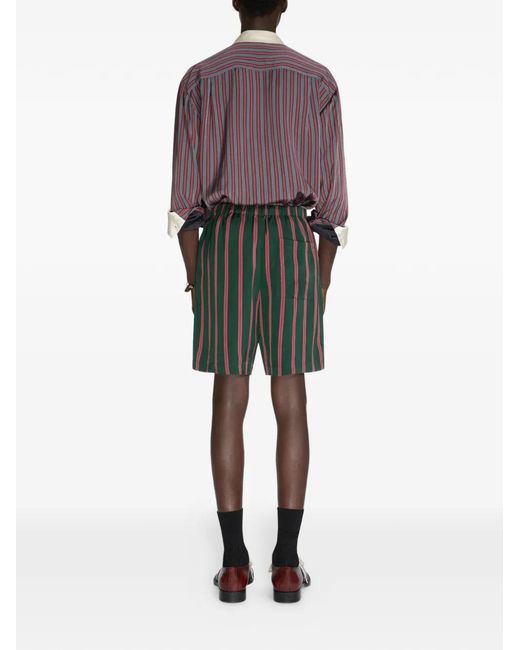 Dries Van Noten Green Striped Shorts for men
