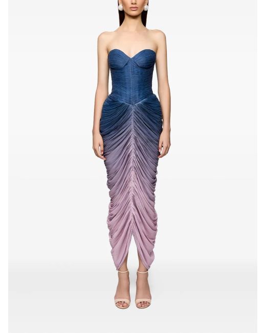 Ana Radu Blue Strapless Draped Maxi Dress