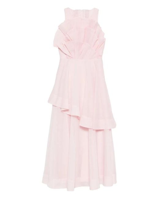 Aje. Pink Selestia Ruffled Layered Midi Dress
