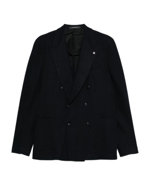 Tagliatore Black Double-Breasted Striped Jacket for men