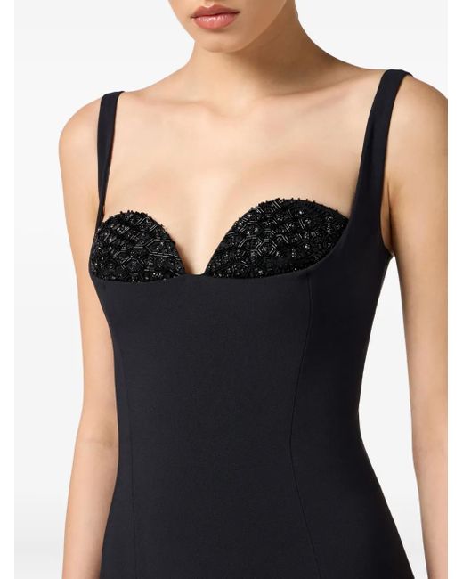 Elisabetta Franchi Blue Bead-Embellished Crêpe Midi Dress