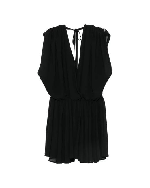 THE M.. Black Emily Draped V-Neck Mini Dress