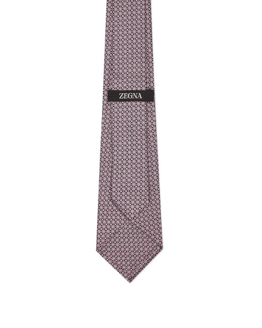 Zegna Purple Geometric-Pattern Silk Tie for men