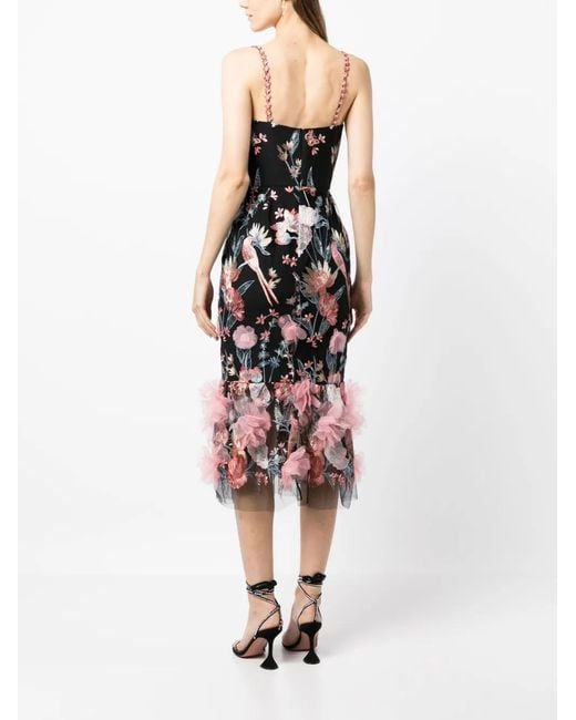 Marchesa Black Embroidered & Tulle Midi-dress
