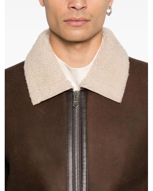 Dondup Brown Shearling-Collared Jacket for men