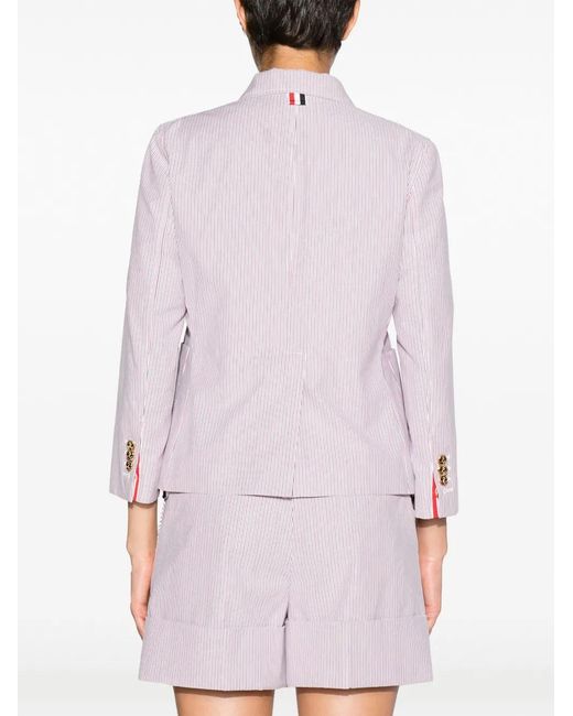 Thom Browne Pink Striped Double-Breasted Jacket