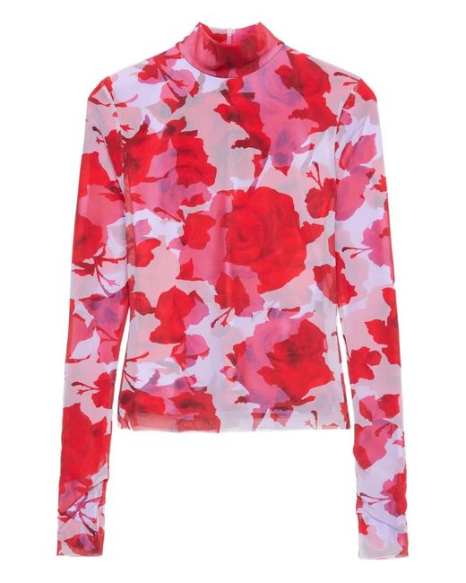 MSGM Red Floral-Print Top